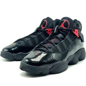 NEW—JORDAN 6 rings Boys Black/Fire Red Anthracite sneakers.  size 4C